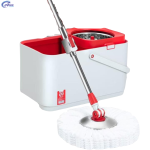 Set mop rotativ profesional Atomic Clean Q9 găleată cu centrifugă incorporată – oțel inoxidabil și microfibră, tijă reglabilă – Alb/Roșu